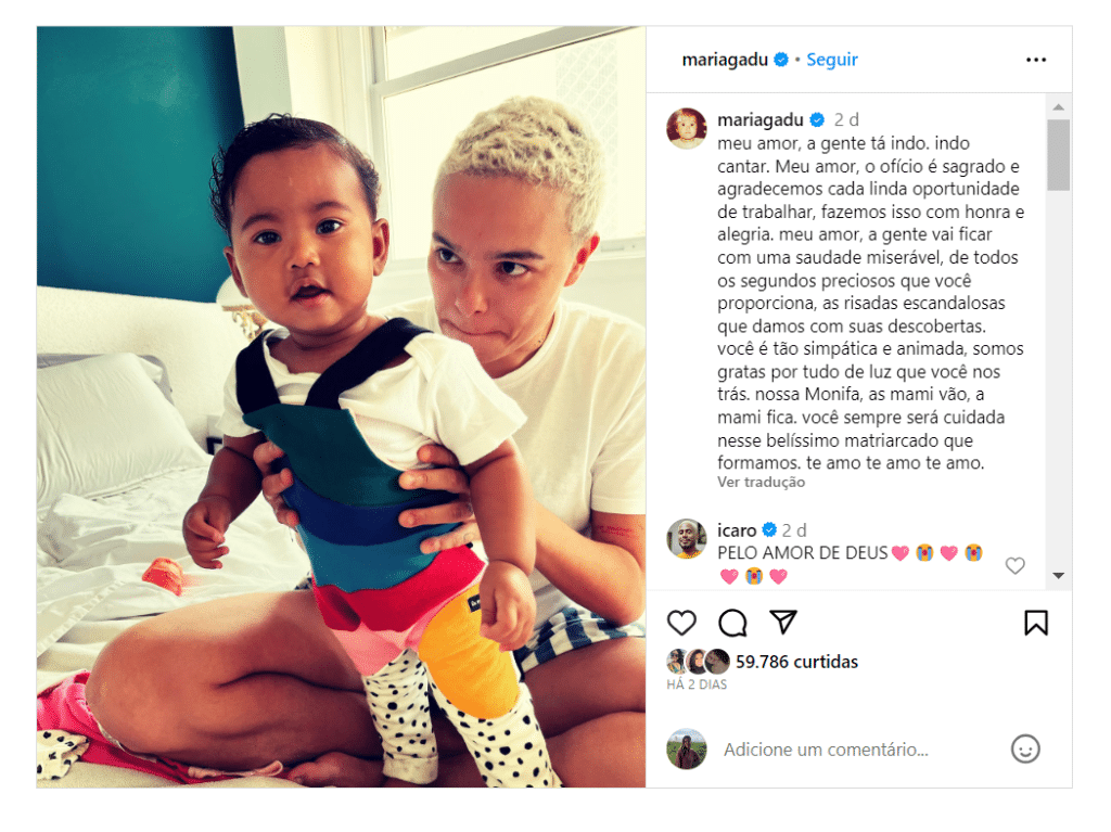 Maria Gadu e Alice, sua filha. (Reprodução: Instagram)