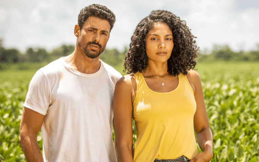 Aline (Bárbara Reis) e Caio (Cauã Reymond) na novela Terra e Paixão, da Globo. (Foto: Divulgação)